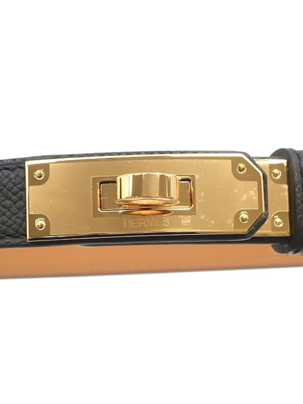 Hermes Belt Kelly 18 Veau Epsom Black Gold Turnlock Slide Adjustment